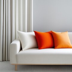 [Modern CreamColored Living Room Design Ideas] Sleek Modern Living Room with Cream Sofa & Warm Orange Accents