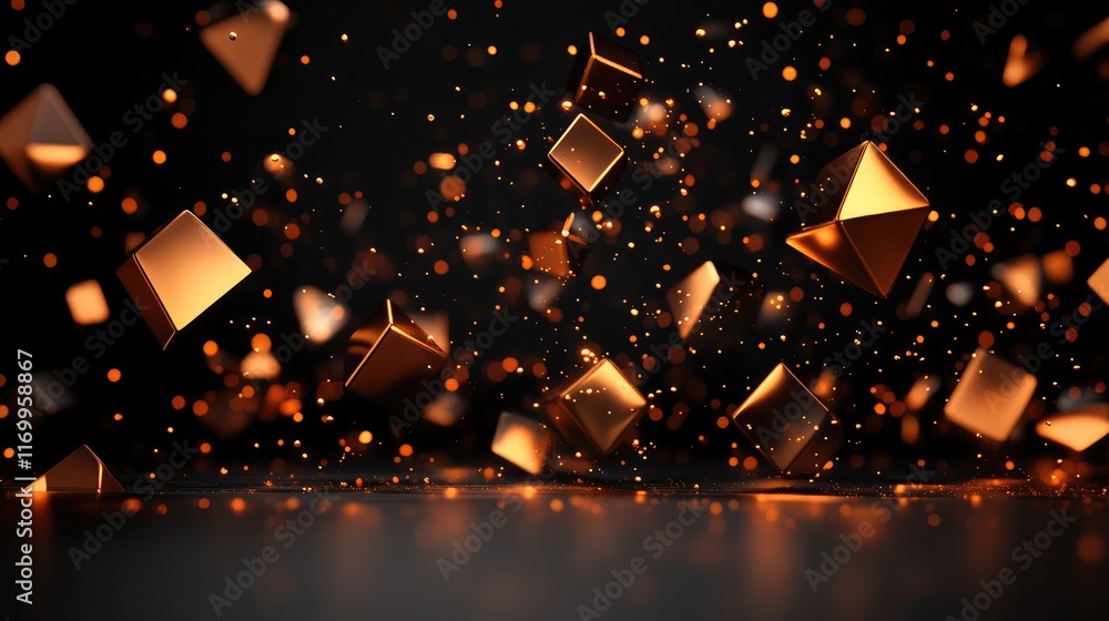 Aufkleber abstract ai-generated glowing crystal-like shapes floating over a dark background, providing ample r