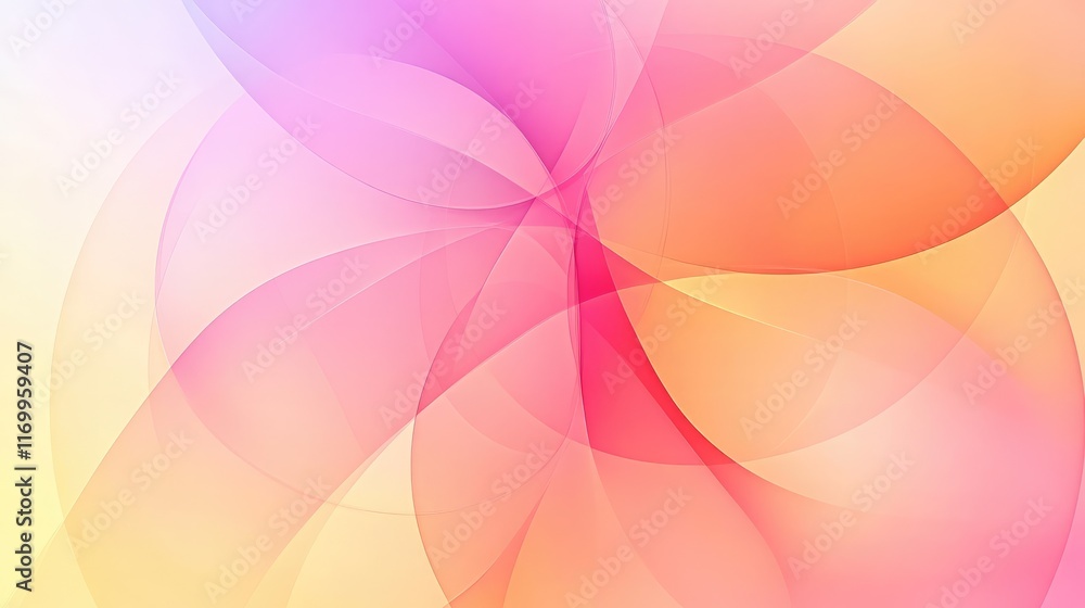 Poster abstract geometric background with interlocking circles and soft pastel gradients, forming an elegan