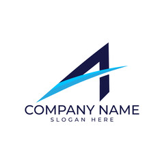 A dynamic and modern logo featuring the letter "A" with a bold, blue swoosh. conveys a sense of speed, movement, success and forward, ideal for technology, accounting, sport, progress and innovation.