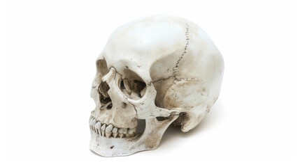 Obraz premium White skull with a black nose and mouth. The skull is a symbol of death and is often used in art and literature