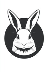 Cute bunny logo with teeth showing, in a circular design on solid background.