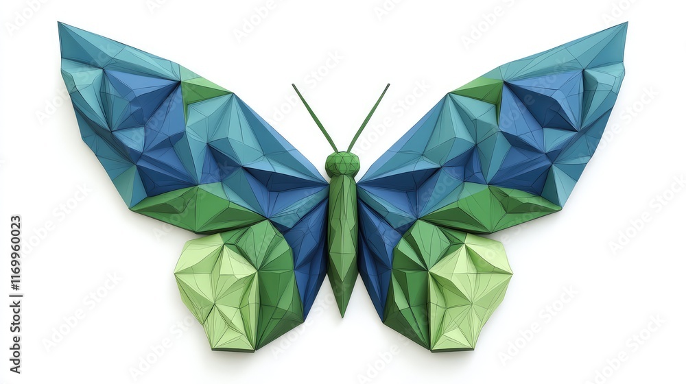Aufkleber abstract low-poly geometric design in shades of blue and green, forming sharp and dynamic structures