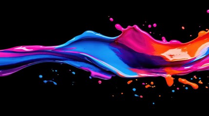 Abstract paint splatter patterns in bold neon colors on a dark background, creating contrast. No text, no people.