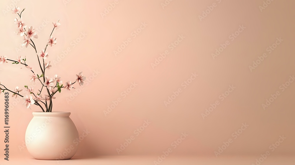Poster a muted peach gradient with smooth transitions and a flower pot in the lower left corner, leaving op