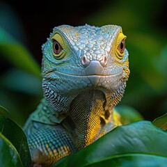 Fototapeta premium [Tropical iguana camouflage pattern] Tropical Iguana in Vibrant Camouflage Habitat