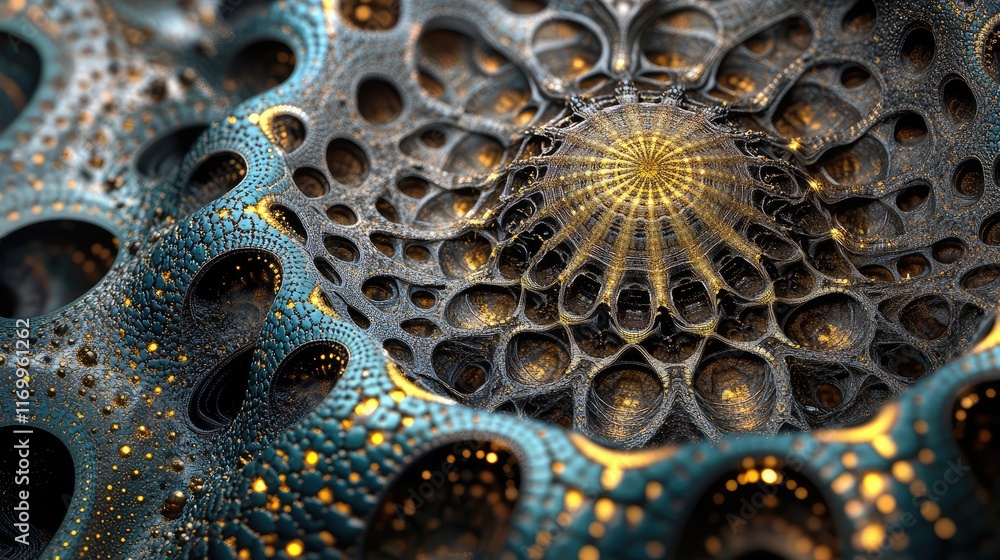 Poster ai-designed intricate d lattice structure with glowing particles, creating a tech-inspired design. n