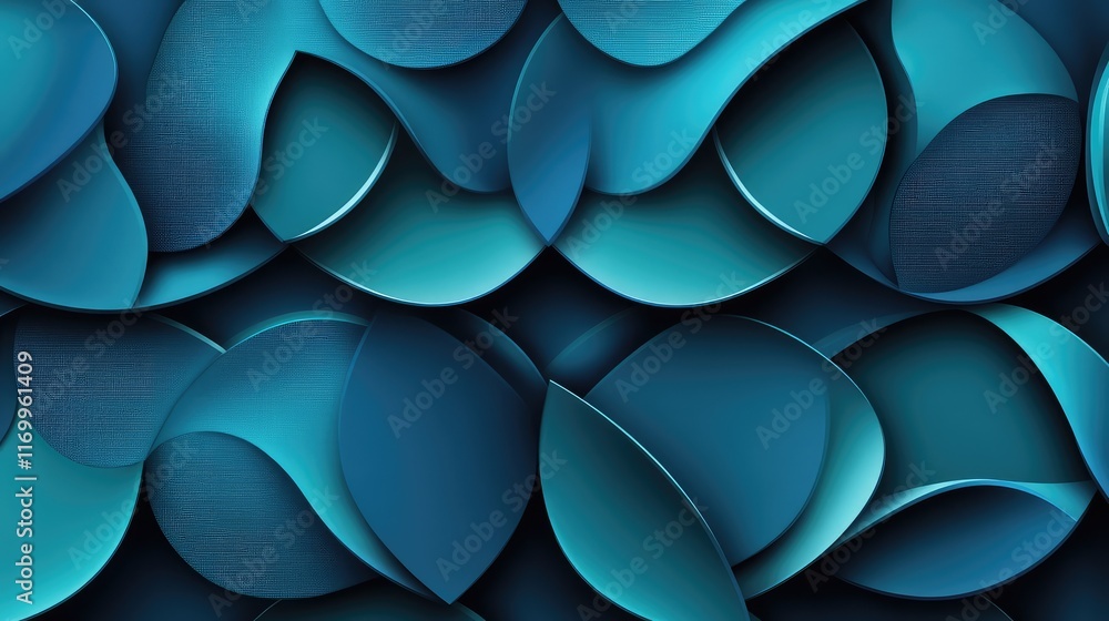 Poster ai-designed symmetrical glowing patterns in teal and blue on a dark background, providing ample spac
