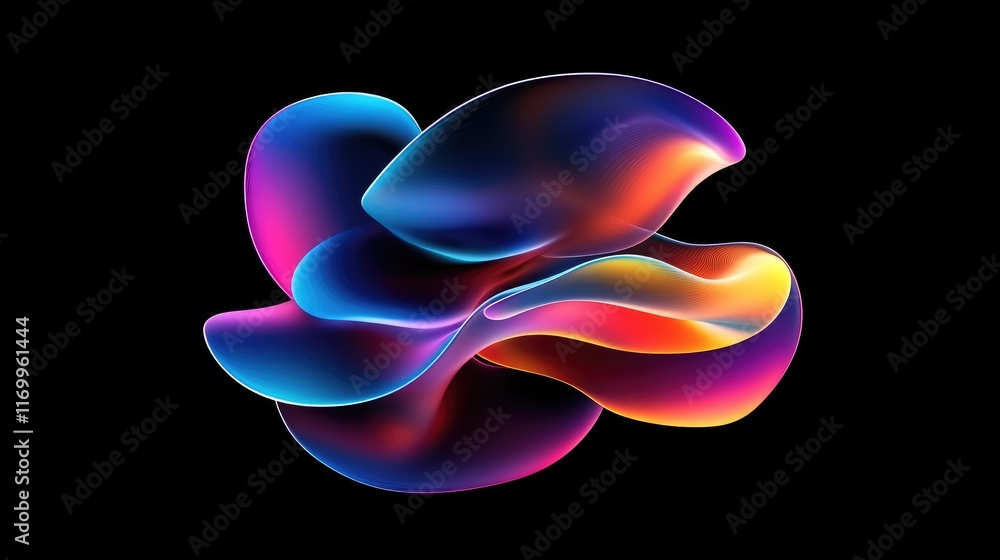 Aufkleber ai-generated abstract d digital forms glowing in vibrant colors, set on a dark background with ample
