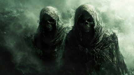 Dark Figures in Fog: A Spooky Horror Image