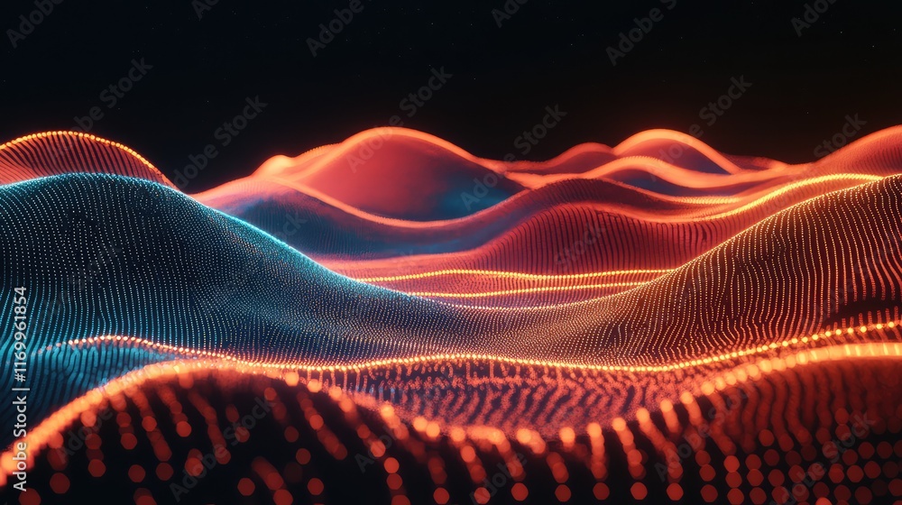 Poster ai-generated neon light trails across a black background, with dynamic movement and ample space to i
