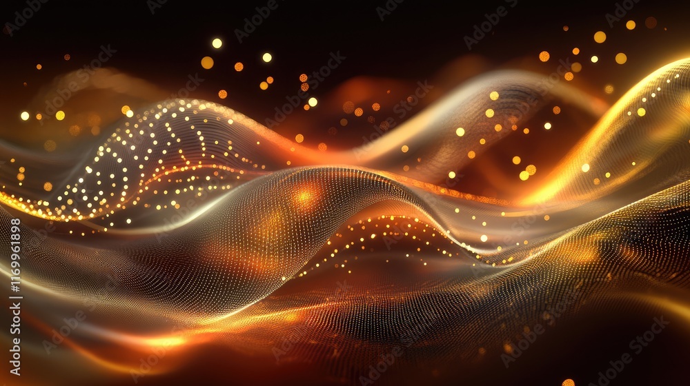 Poster ai-rendered abstract network-like design with interconnecting nodes and glowing lines over a dark gr