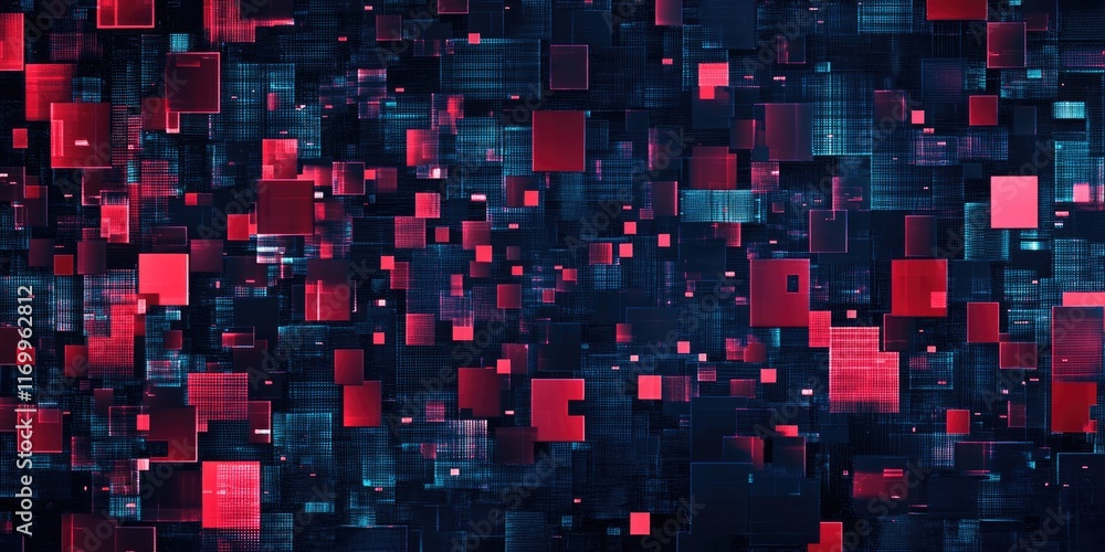 Aufkleber computer generated image of a cityscape with red and blue squares. the image is full of squares and 