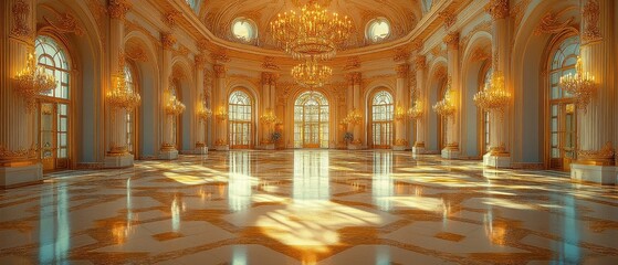 [Classical grand ballroom interior design] Elegant Grand Ballroom Interior with Classical Details