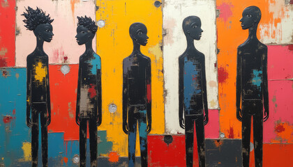 Abstract Colorful Silhouettes of People