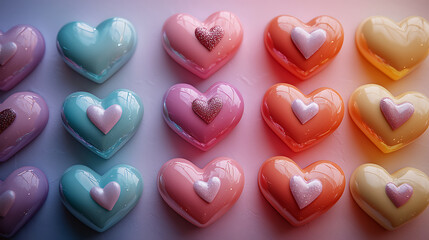 Obraz premium Colorful heart shaped candies in pastel shades create joyful display