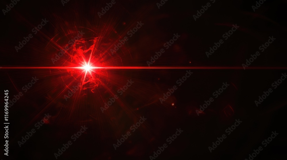 Poster close-up image of red laser beam in dark environment, symbolizing innovation and cutting edge scienc