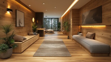 Fototapeta premium Modern wooden interior with natural elements.