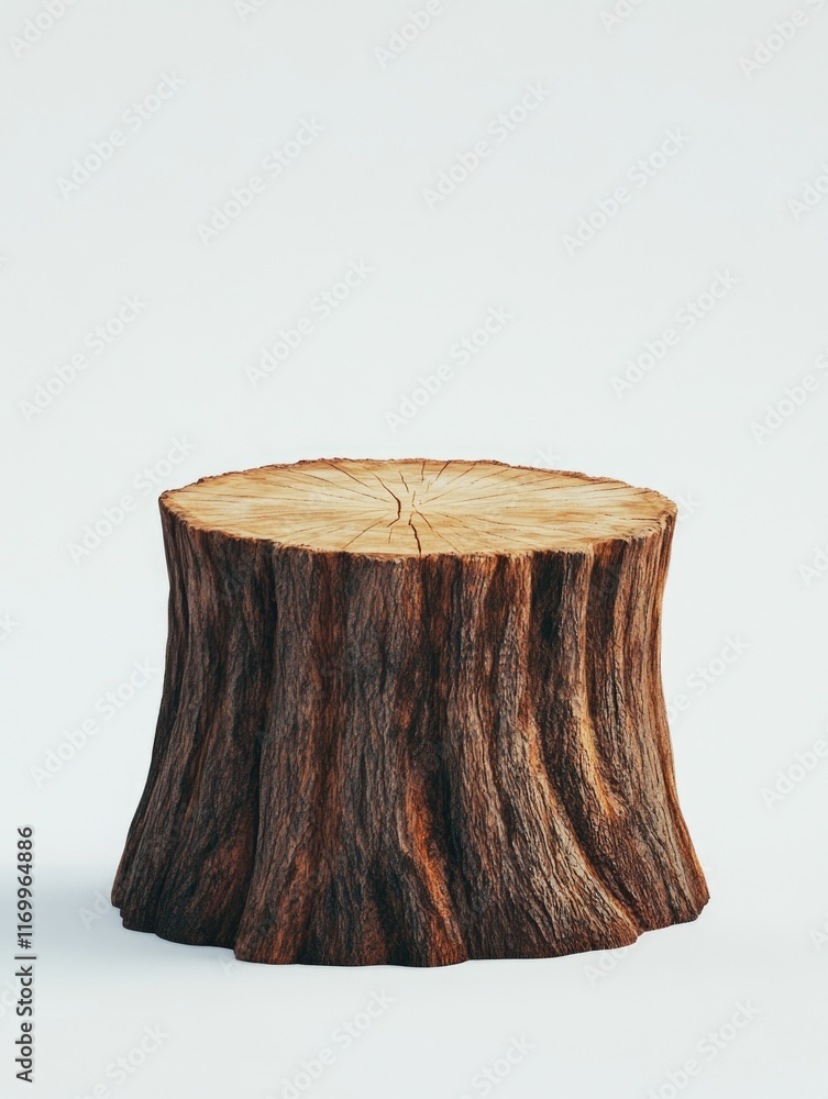 Poster a rustic stool made from a tree trunk.