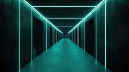 Obraz premium Black background with faint green light beams for a futuristic and energetic aesthetic. No text, no people.