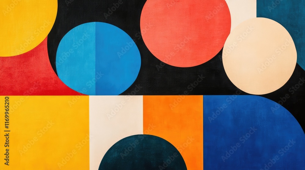 Aufkleber bold abstract geometric background in vibrant primary colors with overlapping shapes. no text, no pe