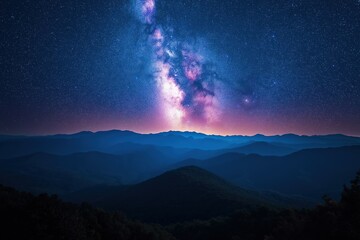 Fototapeta premium Stunning view of the Milky Way galaxy over mountain landscape at night