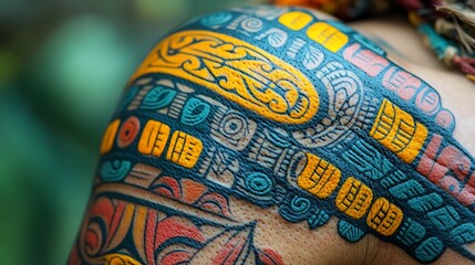 Vivid Tribal Tattoo Adorns Persons Shoulder