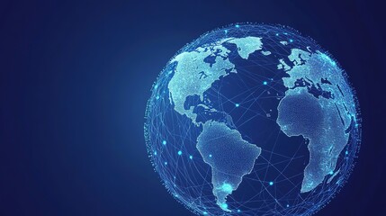 A vector illustration of international trade services, designed in a sleek blue color scheme. This design highlights key elements of global trade such as cargo containers, shipping routes, 
