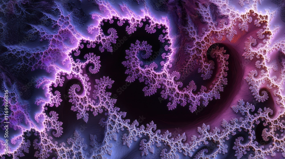 Aufkleber digital landscape created by ai, featuring intricate, glowing fractal patterns in neon colors agains