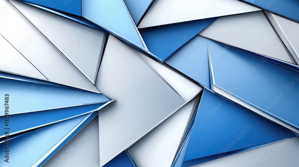 Poster futuristic d background with angular structures and glowing edges in blue and silver hues. no text, 