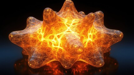 Futuristic AI-rendered digital mesh with glowing nodes, forming intricate geometric shapes, set against a dark gradient background for clear copy space.