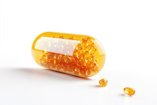 Fish oil pills with beadlets beside them, indicating the active ingredients.