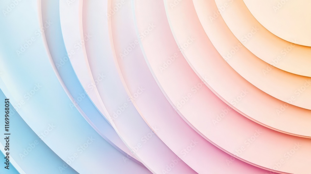 Poster geometric background with concentric circles and diagonal lines in soft pastel gradients, blending s