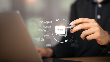 Concept of language translation application technology ,speaking different languages ​​around...