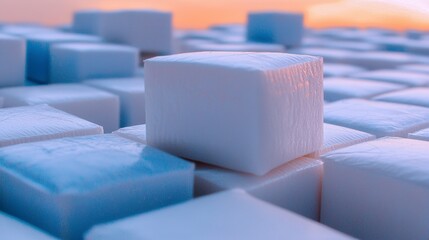 Fototapeta premium Abstract Cube Background Blue White Geometric Shapes 3D Render