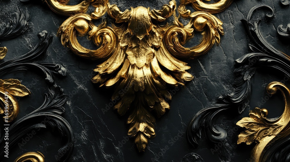 Poster intricate golden borders on a matte black background, creating a lavish and elegant frame. no text, 
