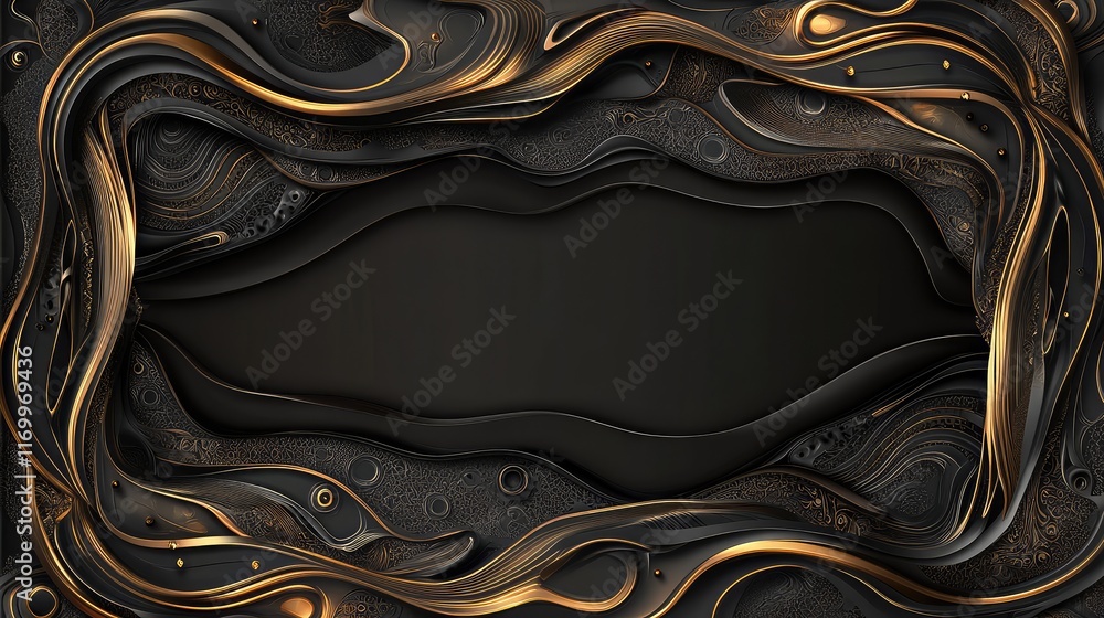 Poster intricate golden borders on a matte black background, creating a lavish and elegant frame. no text, 