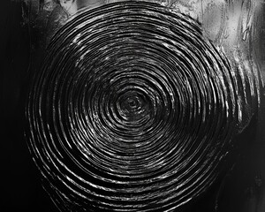 Abstract black spiral pattern on textured surface.