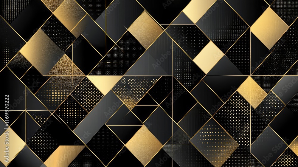 Aufkleber minimalistic design featuring a grid of perfectly aligned triangles in black and gold tones on a dar