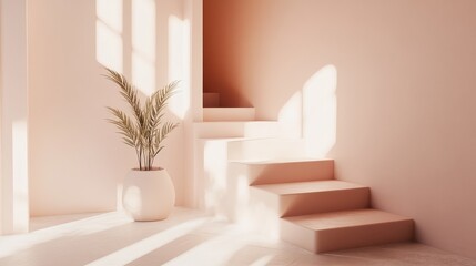 Fototapeta premium Minimalist D blocks forming a staircase-like structure with soft shadows on a neutral backdrop. No text, no people.