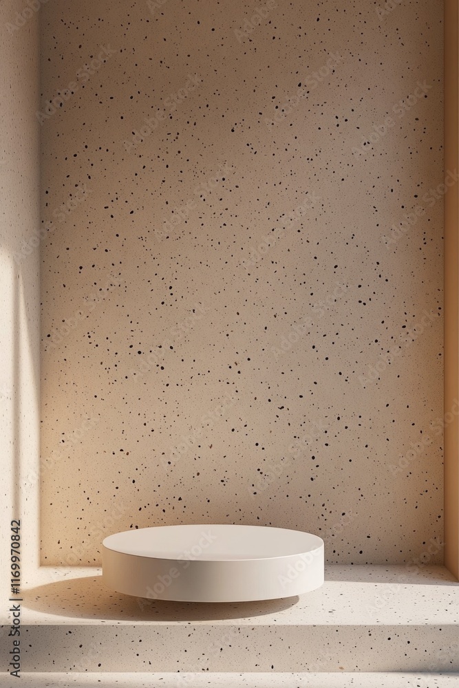 Poster The room showcases a modern design with cubic shapes, concrete floor and texture on the walls. A minimalistic yet functional space.