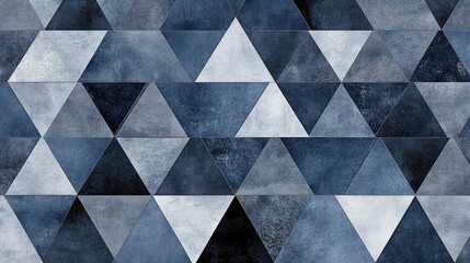 Fototapeta premium Monochrome geometric design with layered, textured triangles in shades of gray and black. No text, no people.