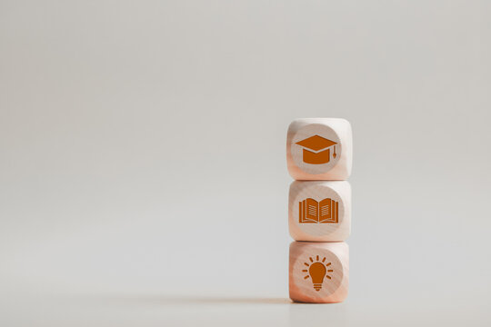 MBA, Master of Business Administration program concept. Courses to developing skills in business and management fields. Wooden blocks with MBA icon.