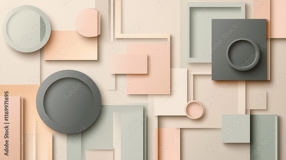 Poster soft geometric design with overlapping rectangles in muted tones of beige and gray for a modern look