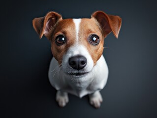 Adorable Jack Russell Terrier puppy with big brown eyes and curious look.