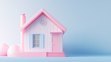 Charming pink house with soft pastel colors.