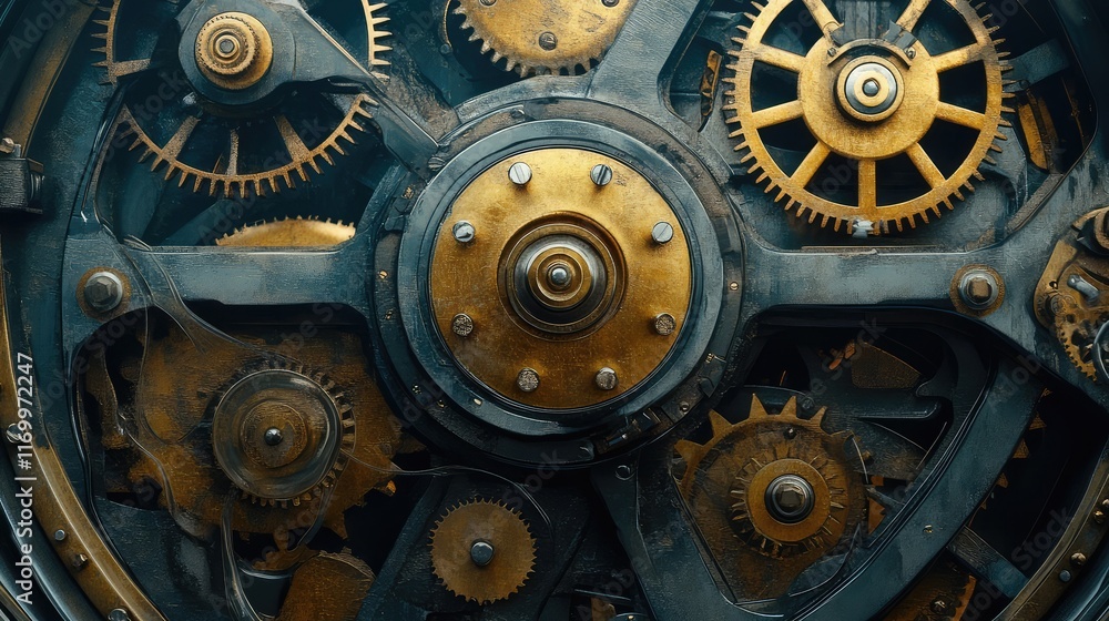 Aufkleber steampunk clockwork mechanisms with exposed brass gears and an old-fashioned design, leaving plenty 