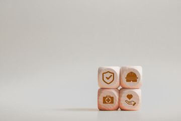HSE, Health safety environment concept. wooden block with HSE icon for business and organization....