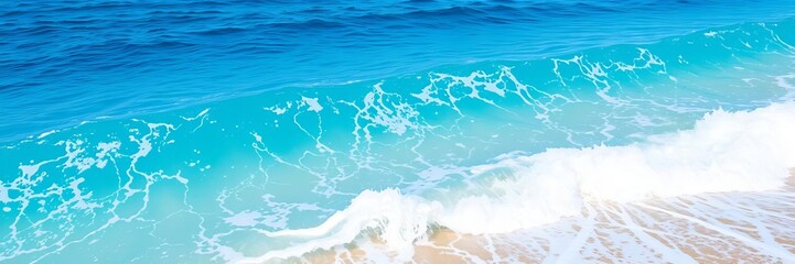 Close up of turquoise ocean water meeting golden sand beach with white foam waves, perfect for summer holidays border design template, turquoise ocean water, tourist travel