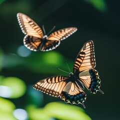 Obraz premium Two Yellow Swallowtail Butterflies in Flight Nature Wildlife Insect